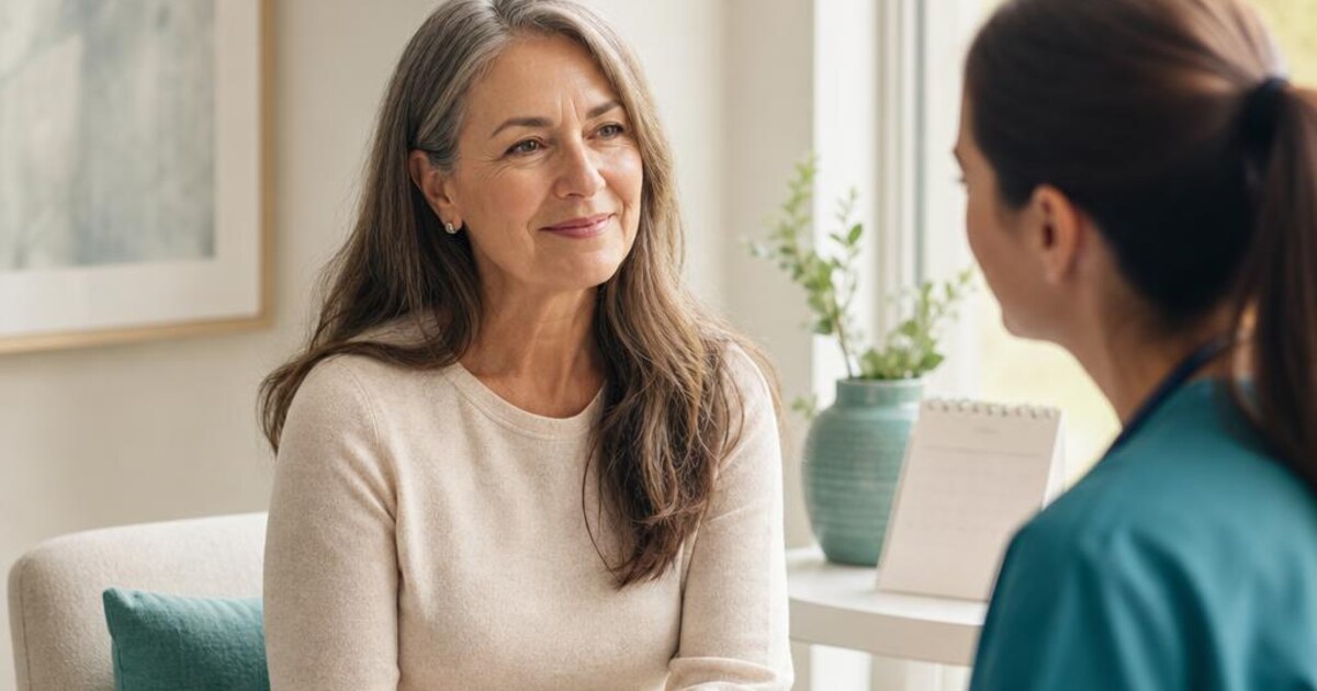 A woman reviewing preventive health screening plans with her clinician